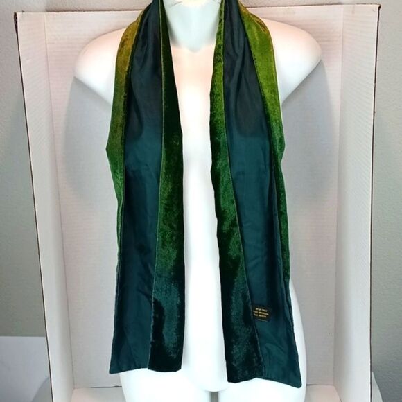 Vintage Green and Blue Ombra Silk and Velvet Scarf Scandi Girl - Picture 6 of 8